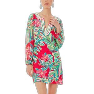 Lilly Pulitzer Saemus Pomegranate Jungle Tumble Beaded Mini Dress Size 4